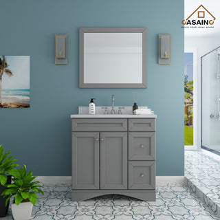 CASAINC 36" Marble Top Modern Single Sink Bathroom Vanity, Gray