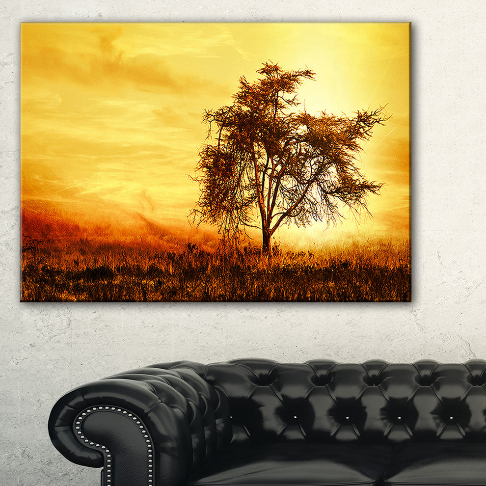 "African Tree Silhouette" Landscape Canvas Photo Print, 40"x20"