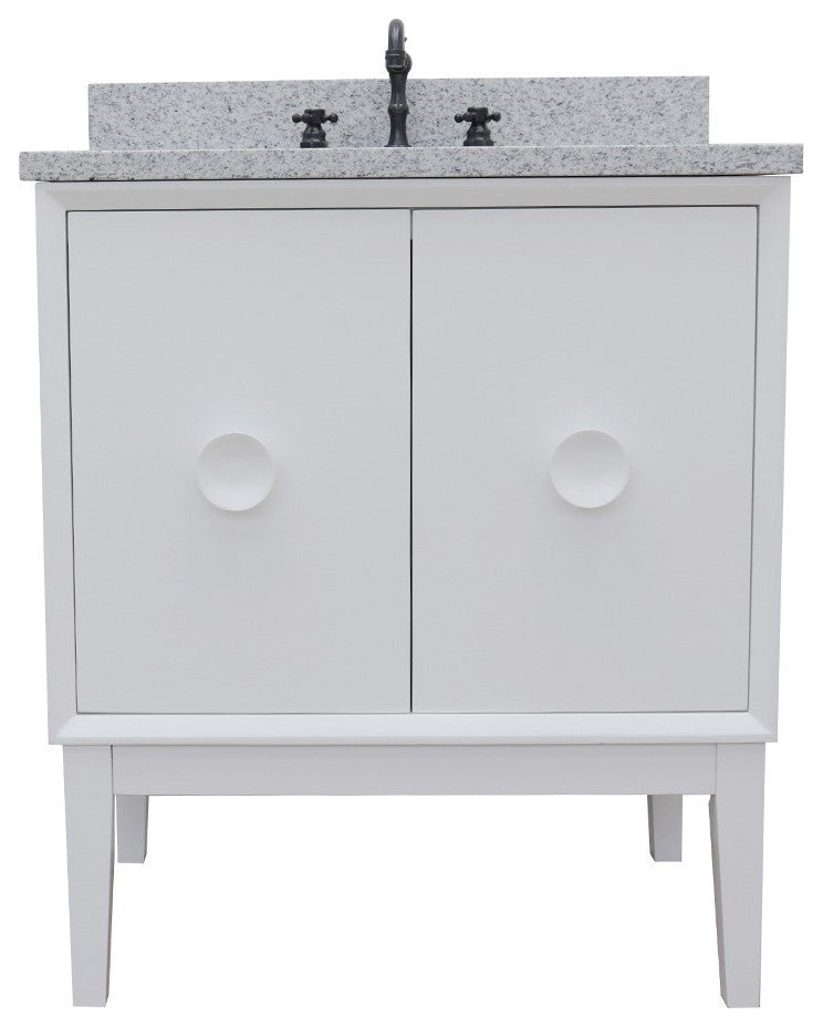 31" Single Vanity, White Finish With Gray Granite Top And Oval Sink