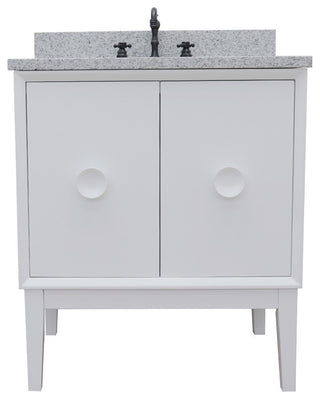 31" Single Vanity, White Finish With Gray Granite Top And Oval Sink