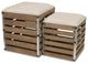 Set Of 2 Square Wood Slat Storage Bench With Metal Accent And Cushioned Lid