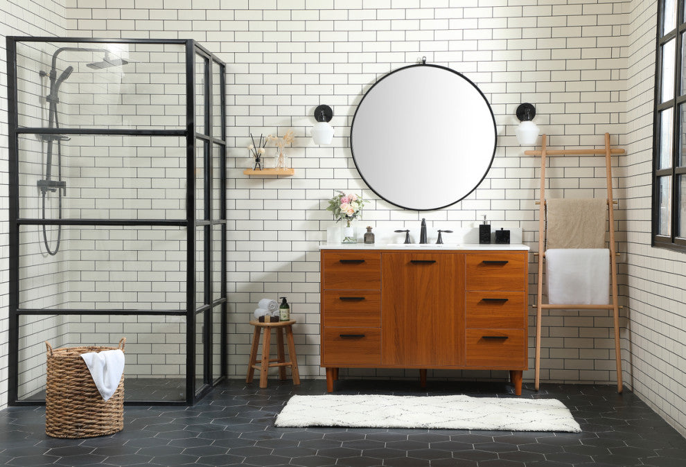 Home Living Modern Natural Oak-Light Bathroom Vanity, Teak, 48"