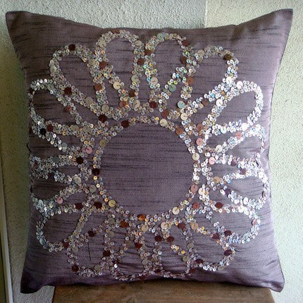 Sequins Flower Purple Shams, Art Silk 24"x24" Pillow Shams, Plum Blossom
