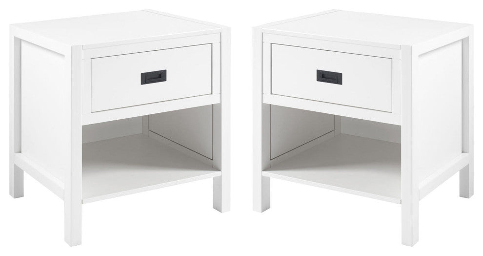 Lydia 2-Piece 1 Drawer Classic Solid Wood Nightstand Set - White