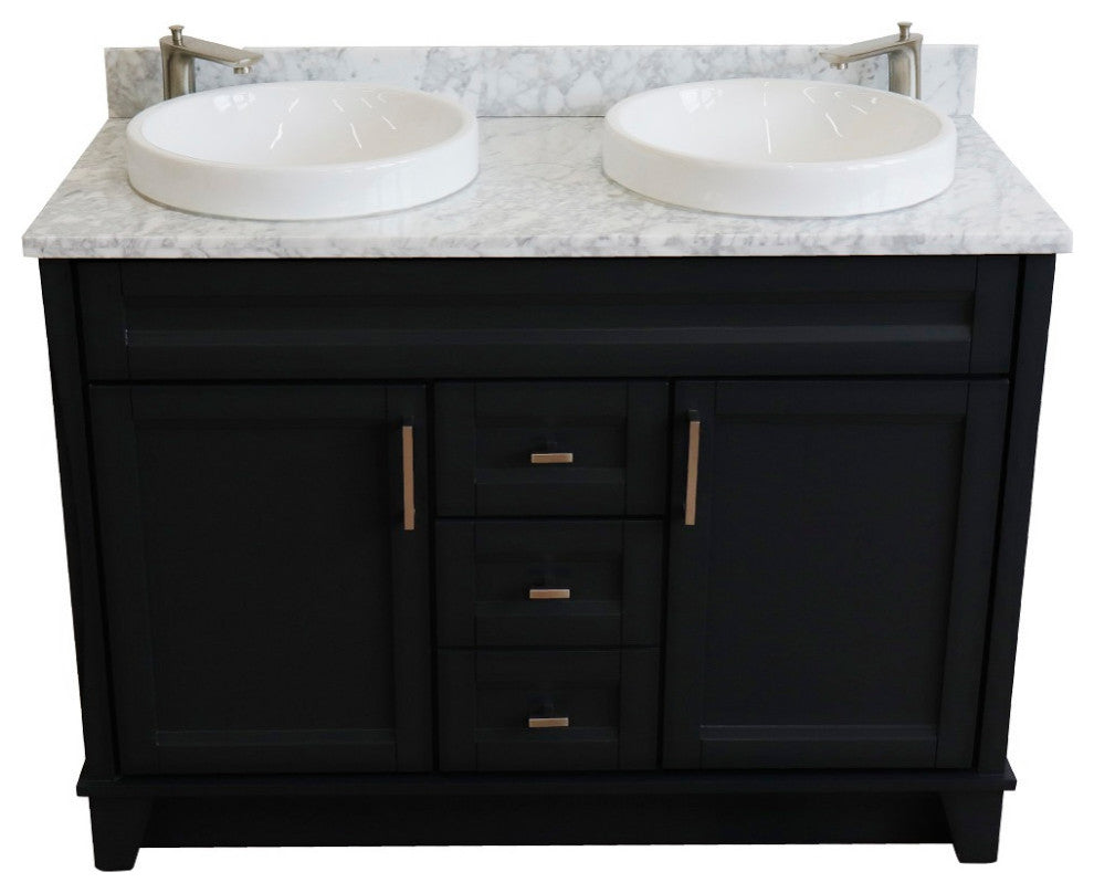 48" Double Sink Vanity, Dark Gray Finish With White Carrara Marble