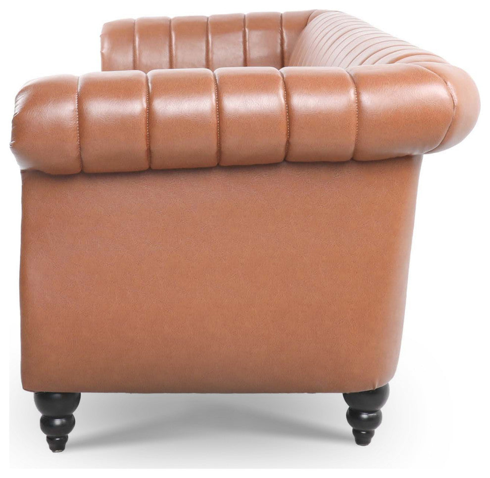 83" Faux leather Rolled Arm Sofa with Nailhead Trim, Brown, 83'' X 33''