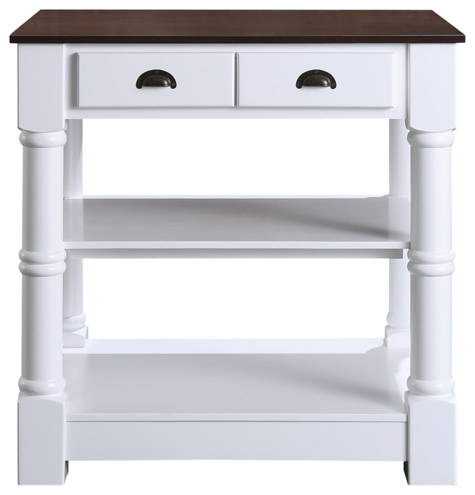 Monterey White 36" Kitchen Island With Dark Walnut Veneered Wood Countertop
