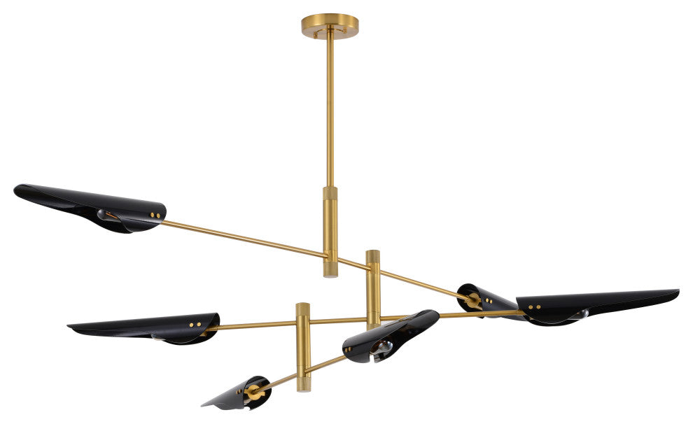 6-Light 82.6" Brass Metal Chandelier With Black Metal Shades