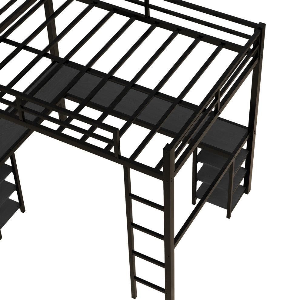 Gewnee Full Metal Loft Bed with Desk and Shelves