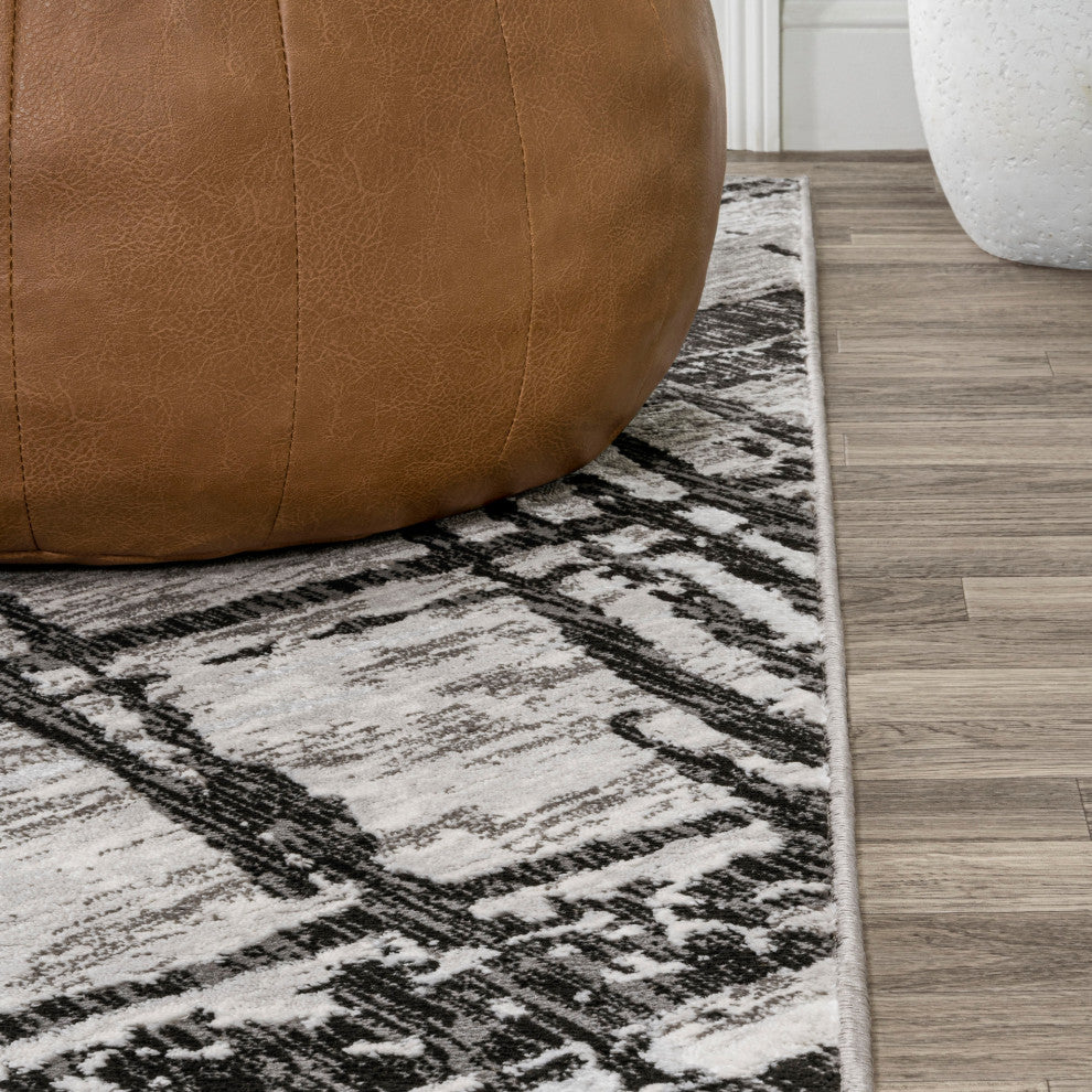 Slant Modern Abstract Black/Gray 2 ft. x 8 ft. Runner Rug