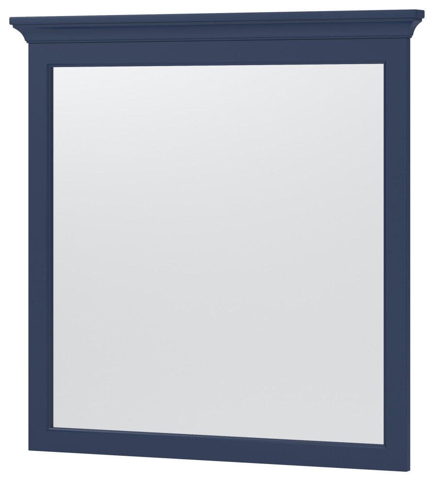 Framed Wall Mounted Bathroom Mirror, Blue;, 32" X 32"
