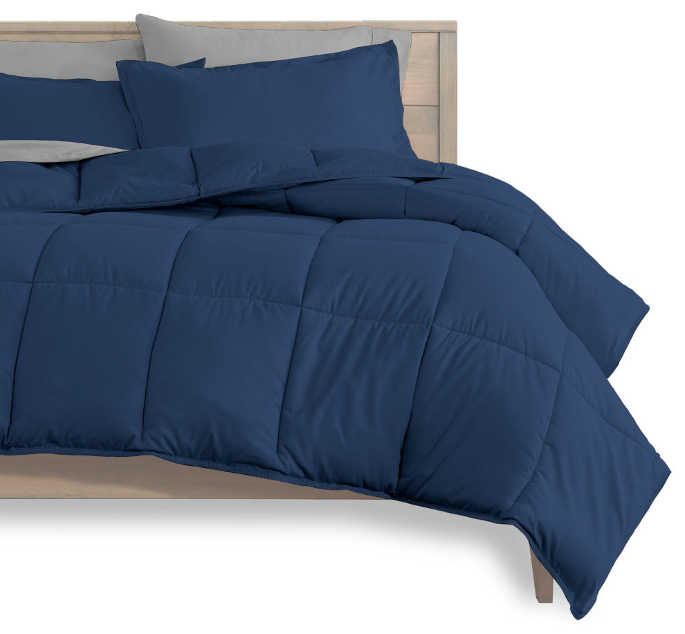 Bare Home 5-Piece Twin Bed-in-a-Bag, Dark Blue, Light Gray