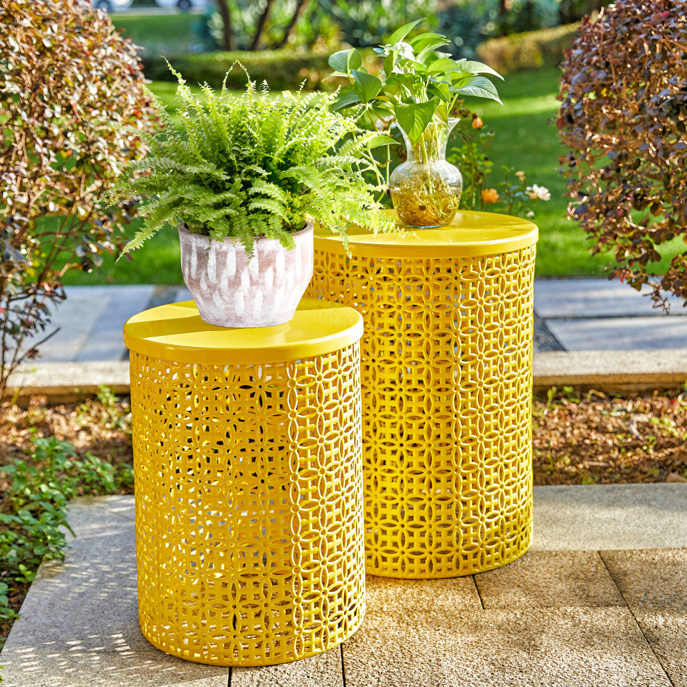 Multi-Functional Metal Garden Stool, 2-Piece Set, Yellow