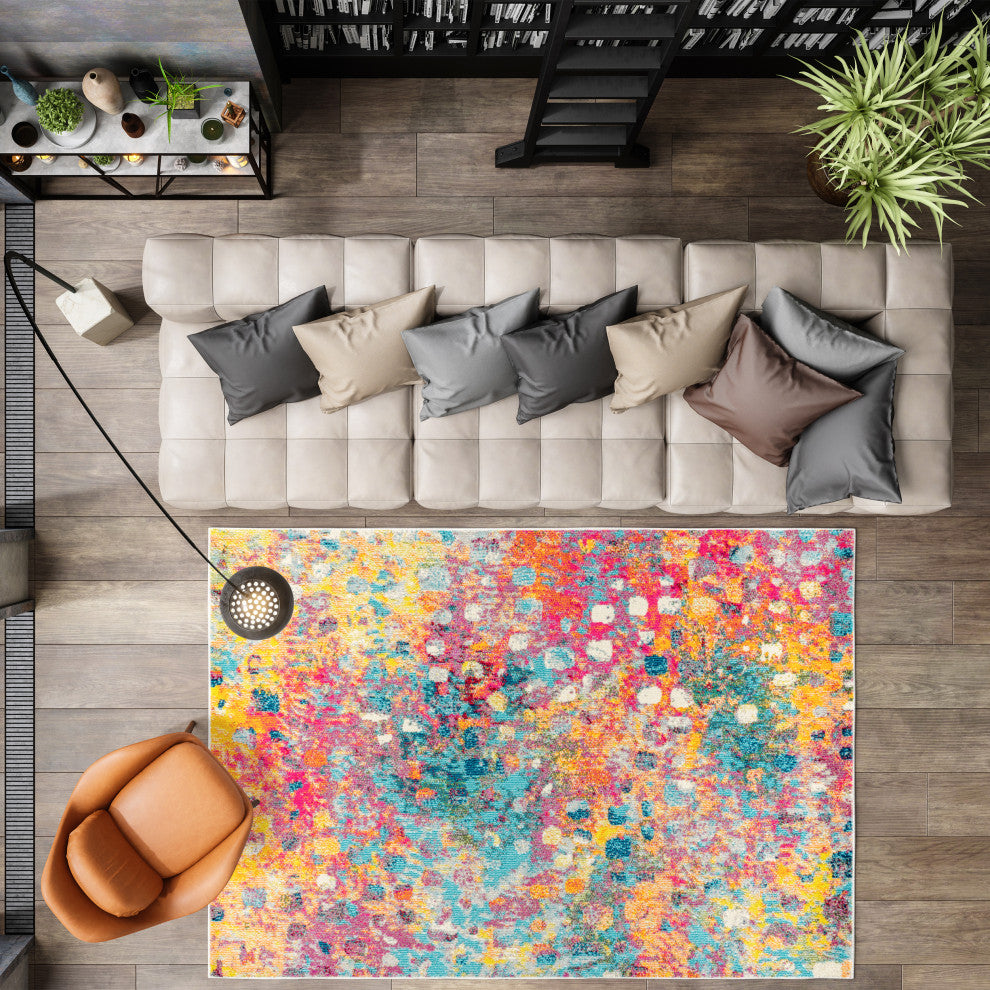 Contemporary POP Modern Abstract Area Rug, Multi/Yellow, 3 X 5