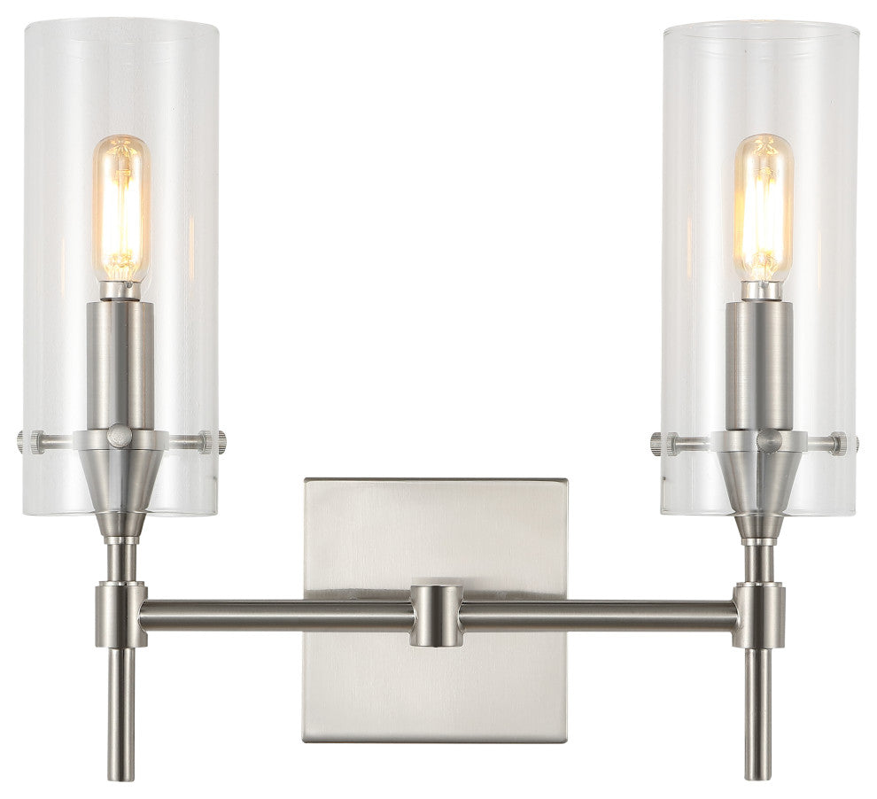 Cato 13.5" 2-Light Modern Farmhouse Iron/Glass Vanity, Oil Rubbed Bronze/Clear