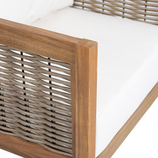 Alden Outdoor Acacia Wood Club Chairs with Cushions, Set of 2, Teak + Beige