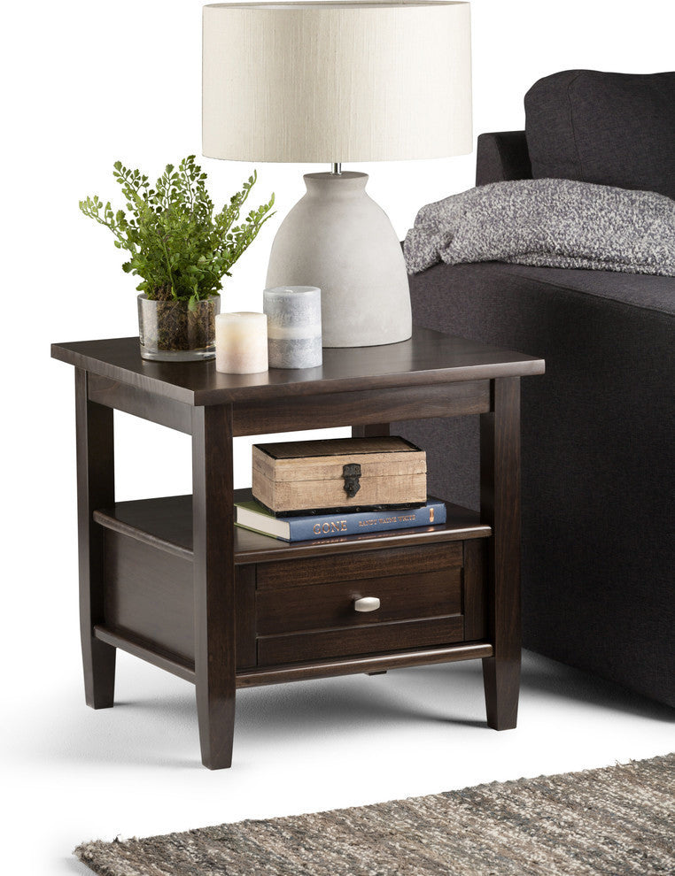 Warm Shaker Solid Wood 20" Rustic End Side Table, Tobacco Brown