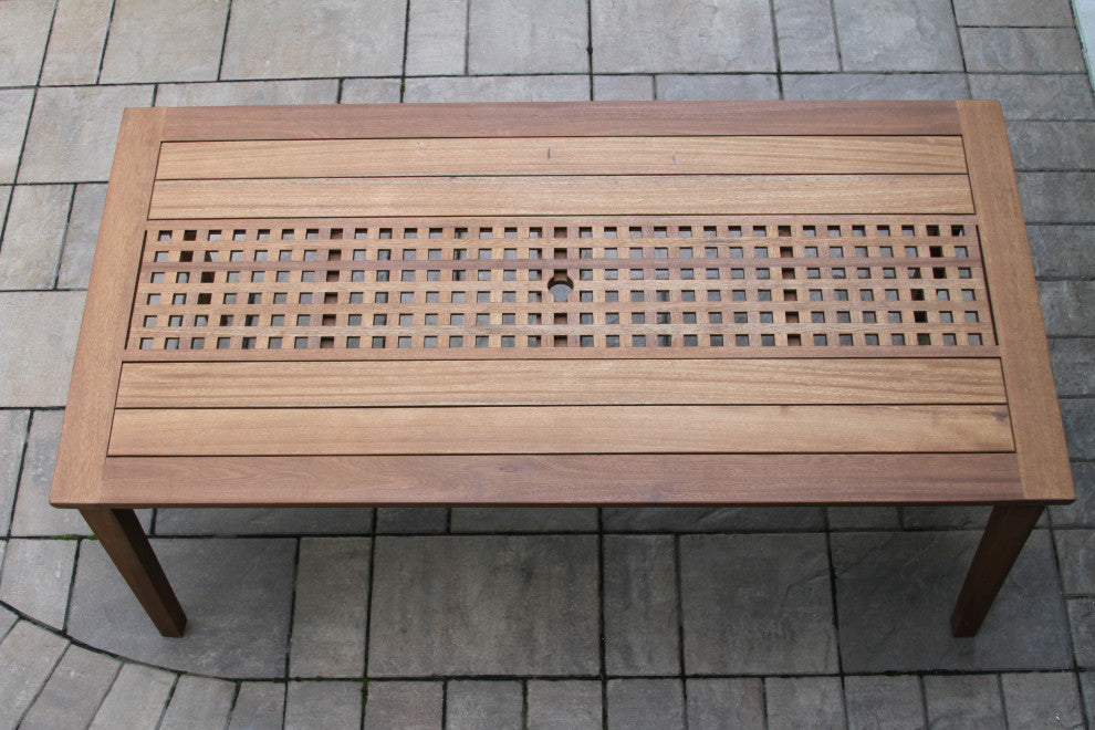 7 Person Checkerboard Dining Table With Eucalyptus Stacking Chairs