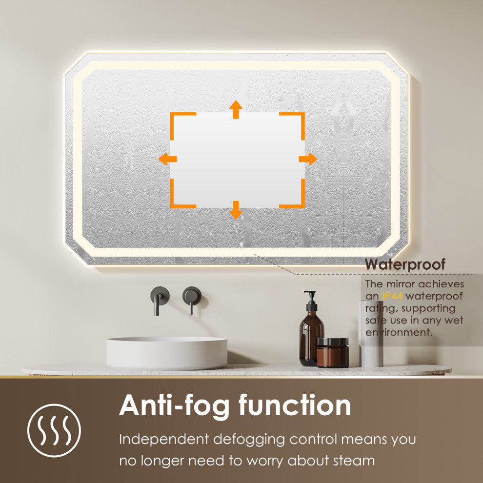 Luma Octogan Frameless LED Bathroom Vanity Mirror, 48"
