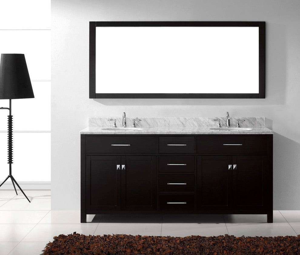 Caroline 72" Double Bathroom Vanity Set Espresso, Marble Countertop
