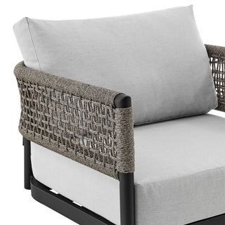 Felicia Outdoor Patio Swivel Rocking Chair in Black Aluminum and Grey Rope...
