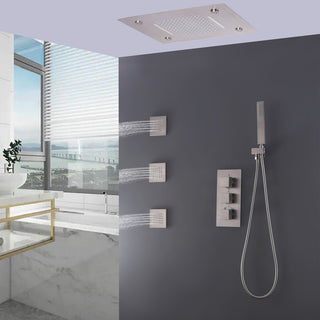 Thermostatic Shower System With Multi Function LED Shower Head, Brushed Nickel