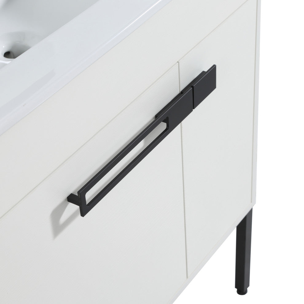 Freestanding/Floating Bathroom Vanity With white Ceramics Top, White, 30"