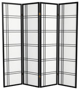 6' Tall Double Cross Shoji Screen, Black, 4 Panels