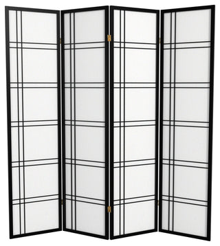 6' Tall Double Cross Shoji Screen, Black, 4 Panels