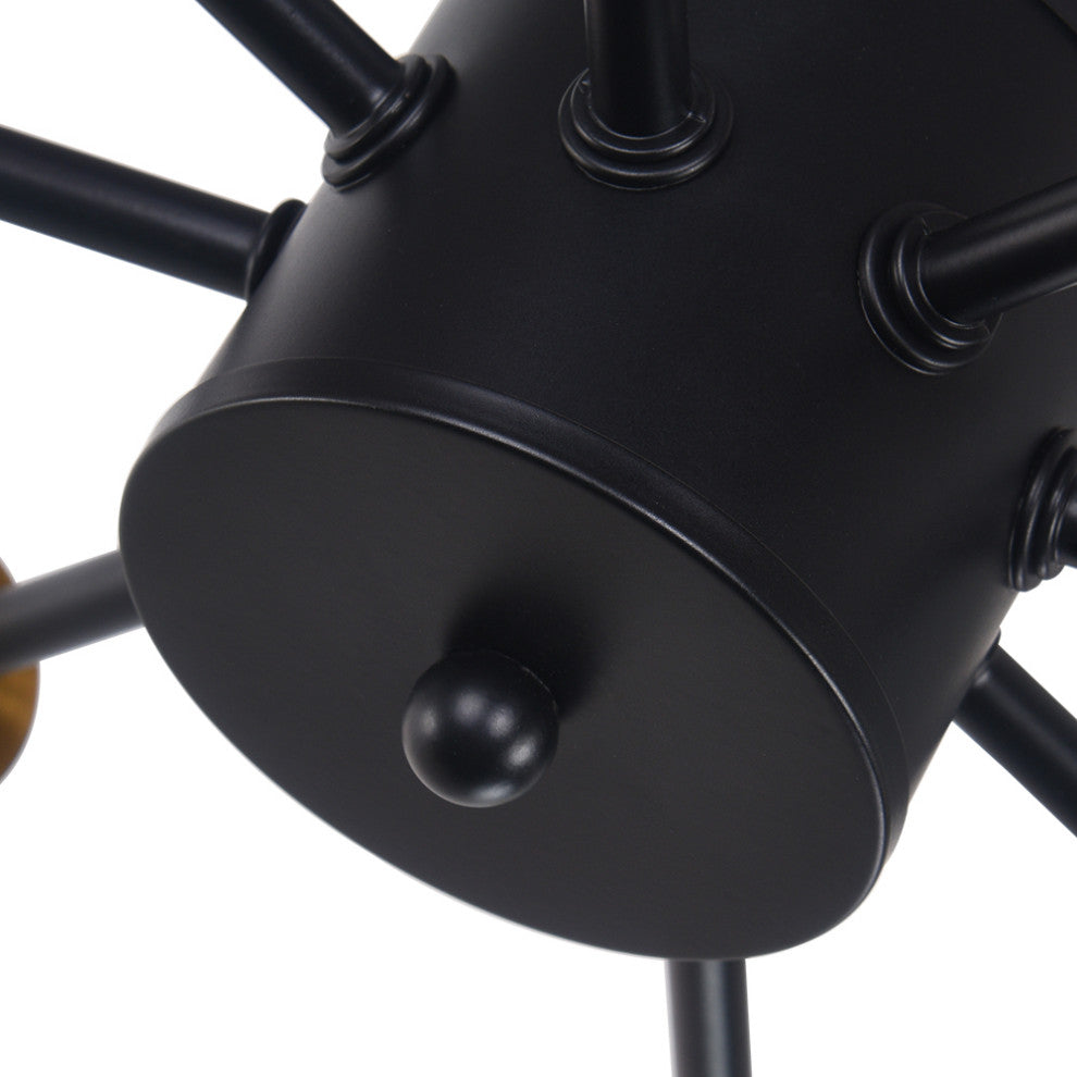 8 Light Sputnik Semi Flush Mount, Black/Gold