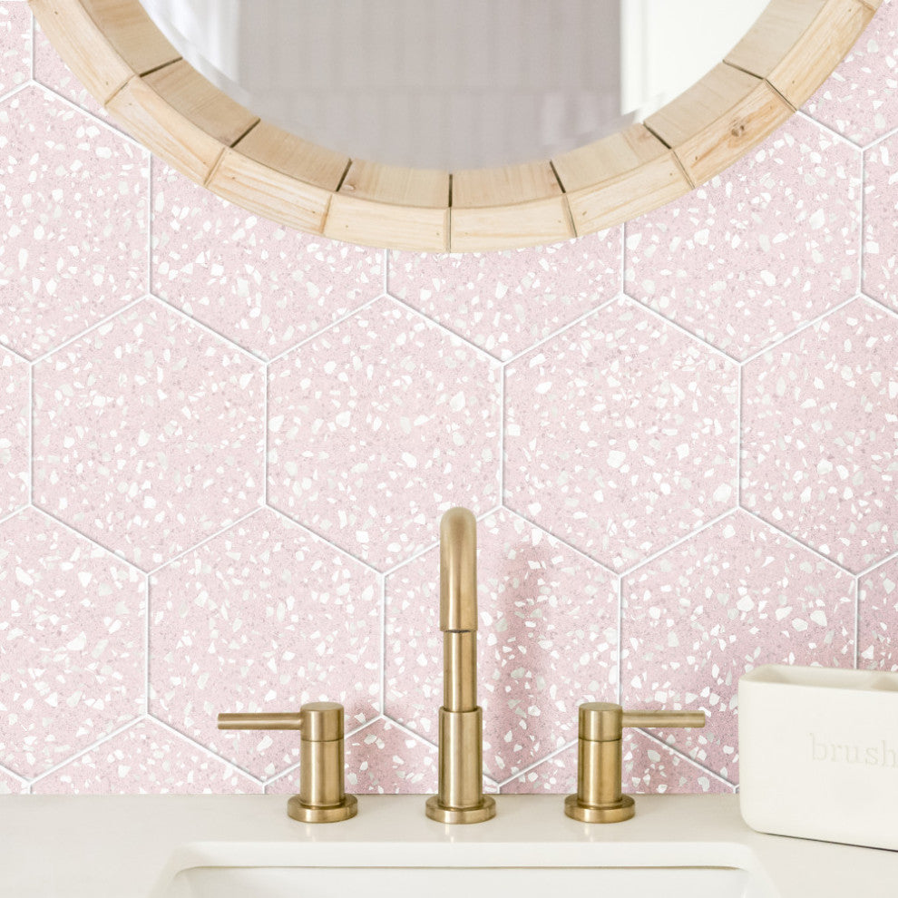 Venice Hex Sky Porcelain Floor and Wall Tile, Pink