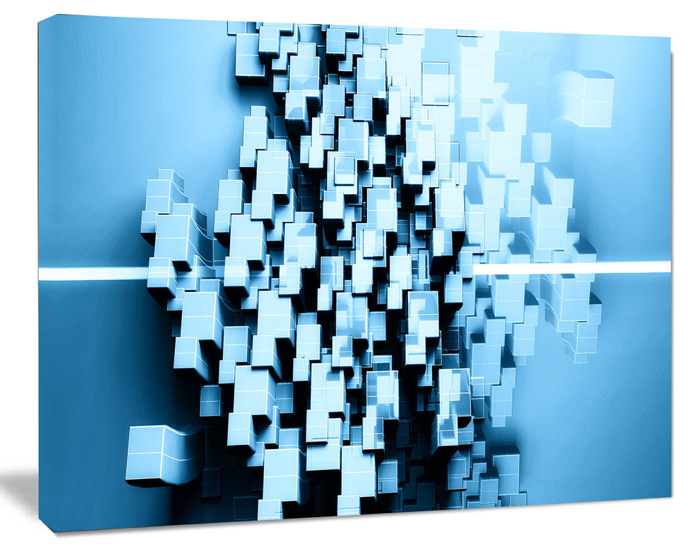 Blue 3D Cubes Fractal Design, Abstract Canvas Wall Art Print, 40"x30"