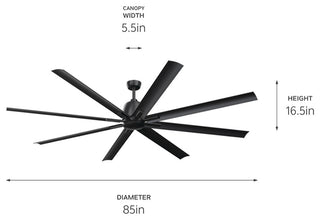 84" 8 Blade Ceiling Fan, Satin Black