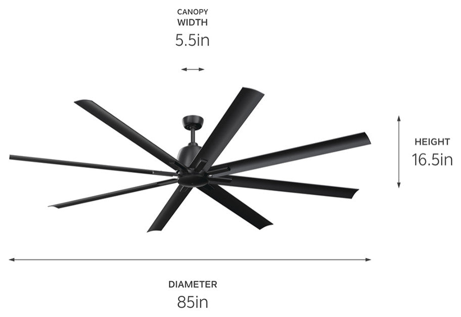 84" 8 Blade Ceiling Fan, Satin Black