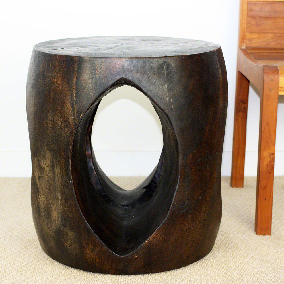 Haussmann Wood Oval Windows Coffee Table 20 inch DIA x 20 inch H Mocha
