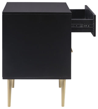 Contemporary Nightstand, 2 Storage Drawers With Gold Sculpted Pulls, Black