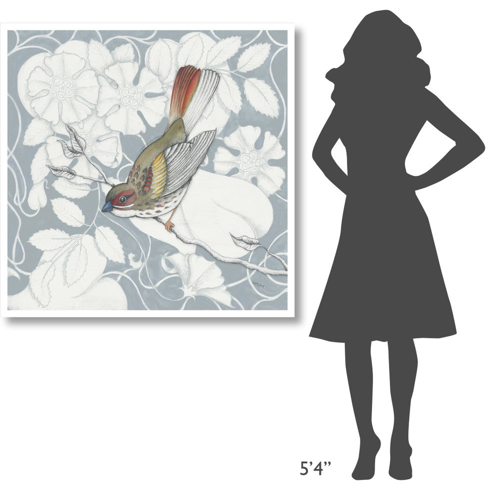 "Arts and Crafts Birds II Tone on Tone" Paper Print by Elyse DeNeige, 42"x42"