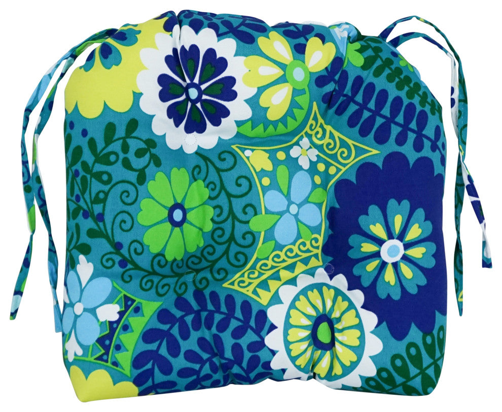 16" Patterned Outdoor U-Shaped Tufted Chair Cushions, Set of 6, Luxury Azure