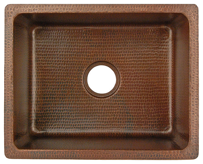 20" Hammered Copper Kitchen/Bar/Prep Single Basin Sink, Drain & Accessories