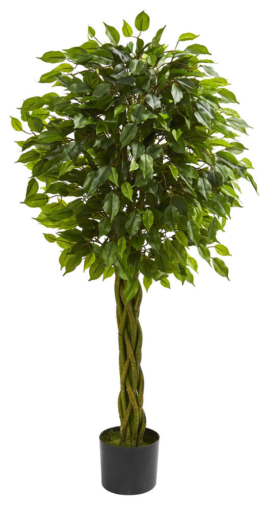 4' Ficus Artificial Tree with Woven Trunk, UV Resistant, Indoor/Outdoor