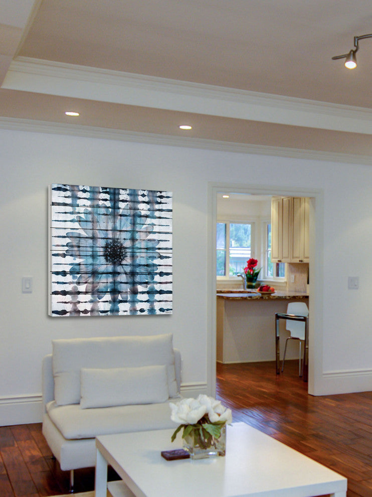 "Tie Dyed Flower" Print on White Wood, 32"x32"