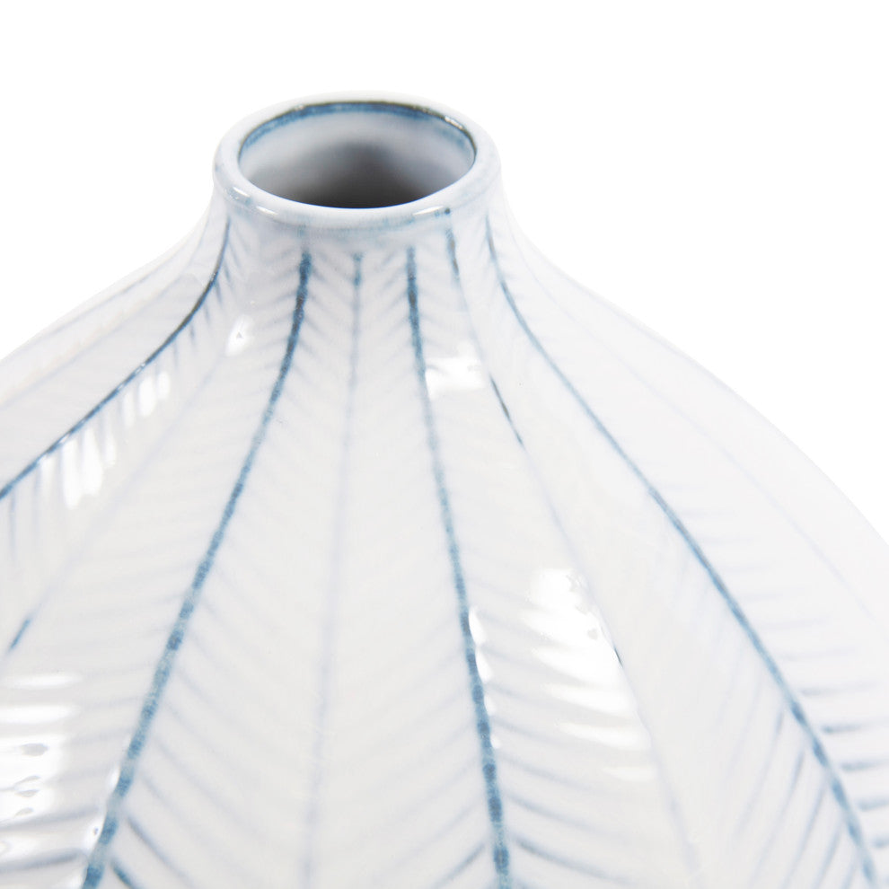 Blue and White Chevron Ceramic Globe Vase Small