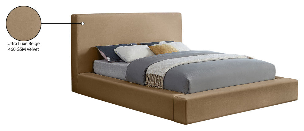 Dorian Upholstered Bed, Beige, Queen, Velvet