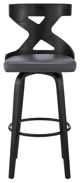 Gayle 30" Swivel Cross Back Grey Faux Leather and Black Wood Bar Stool