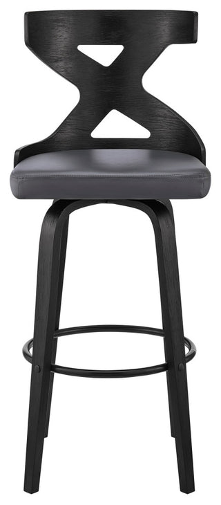 Gayle 30" Swivel Cross Back Grey Faux Leather and Black Wood Bar Stool