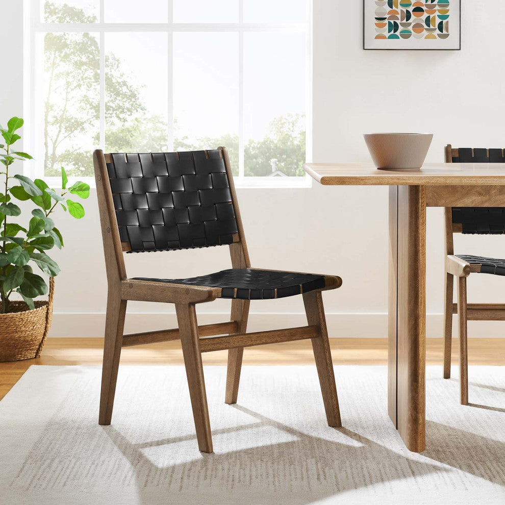 Saoirse Faux Leather Wood Dining Side Chair - Set of 2 - Walnut Black
