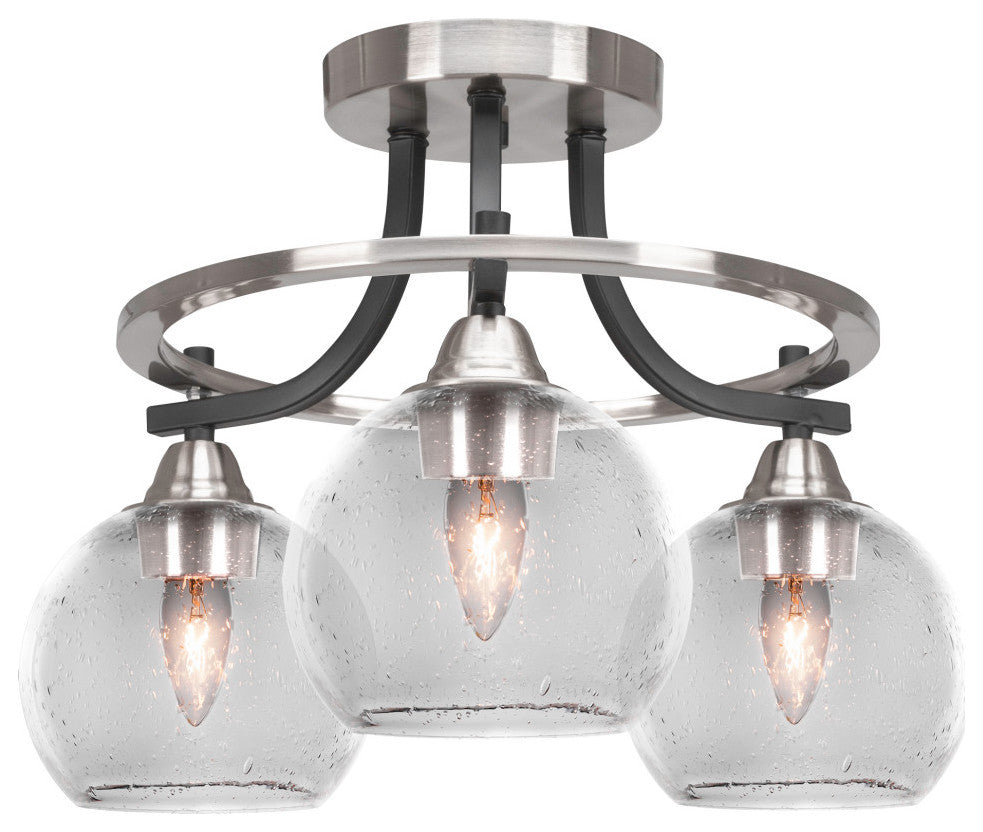 Paramount 3-Light Semi-Flush, Matte Black & Brushed Nickel, 5.75" Clear Bubble