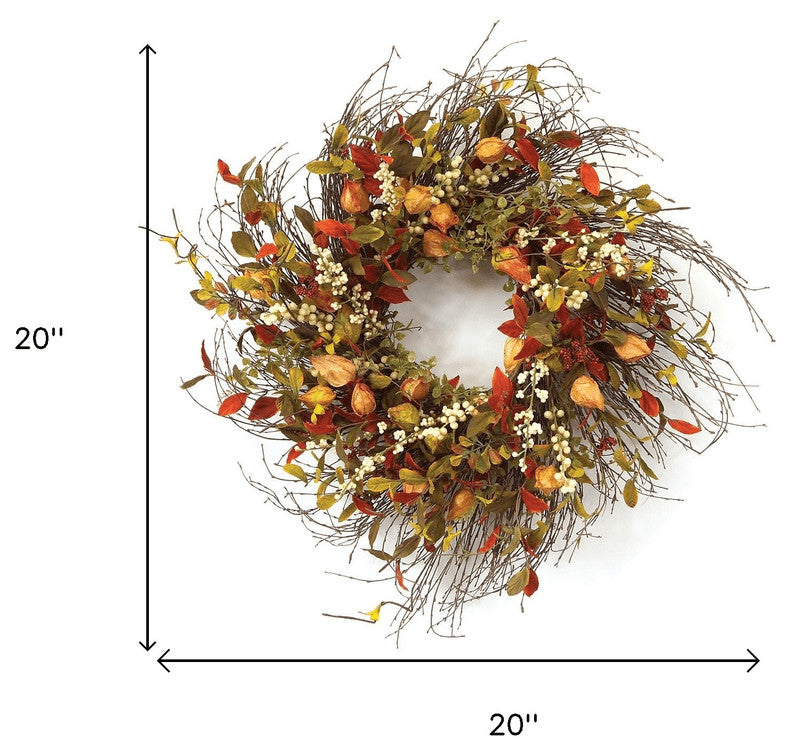 20" Green and Brown Artificial Fall Mixed Assortment Wreath