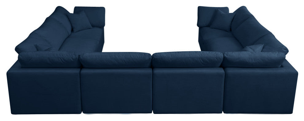Plush Velvet / Down Standard Comfort 8-Piece U-Shaped Modular Sectional, Navy