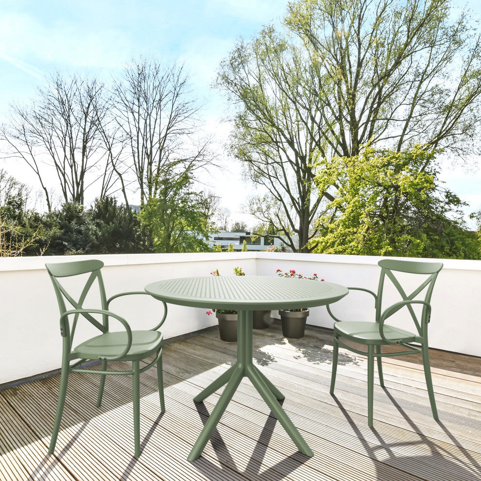 Sky Round Dining Table 42" Black, Olive Green